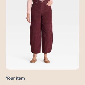 Burgundy Barrel Wide-Leg Corduroy Pants